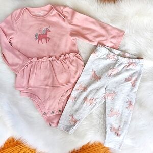 Pink Unicorn Baby Outfit Set Top And Leggings, 6-9M